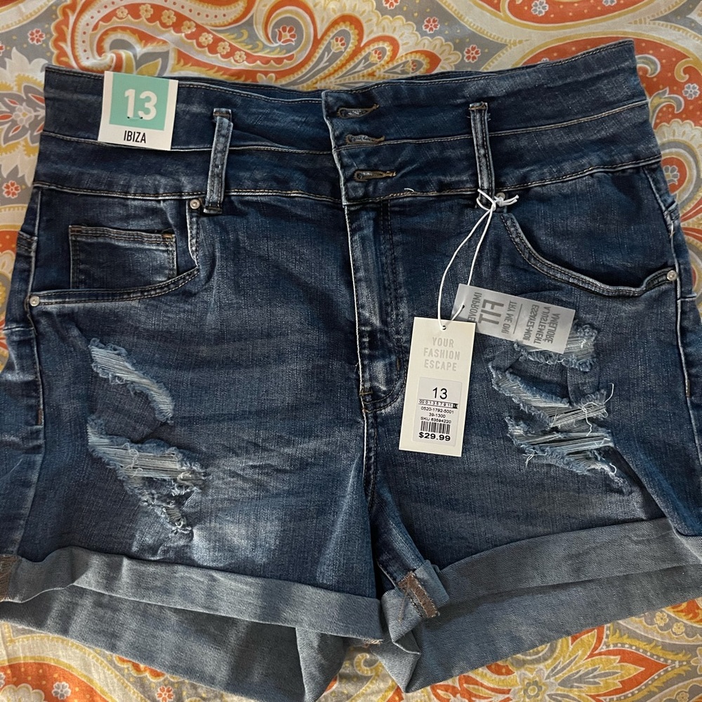 high waisted button up jean short